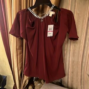 Michael Kors off the shoulder dark Brandy top with silver chain detail